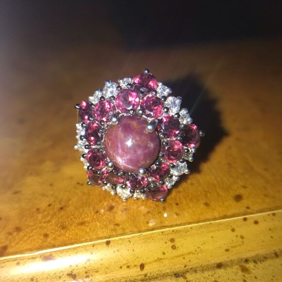 Natural Star Ruby Sterling Silver Cocktail Ring Size 5 - Picture 4 of 14
